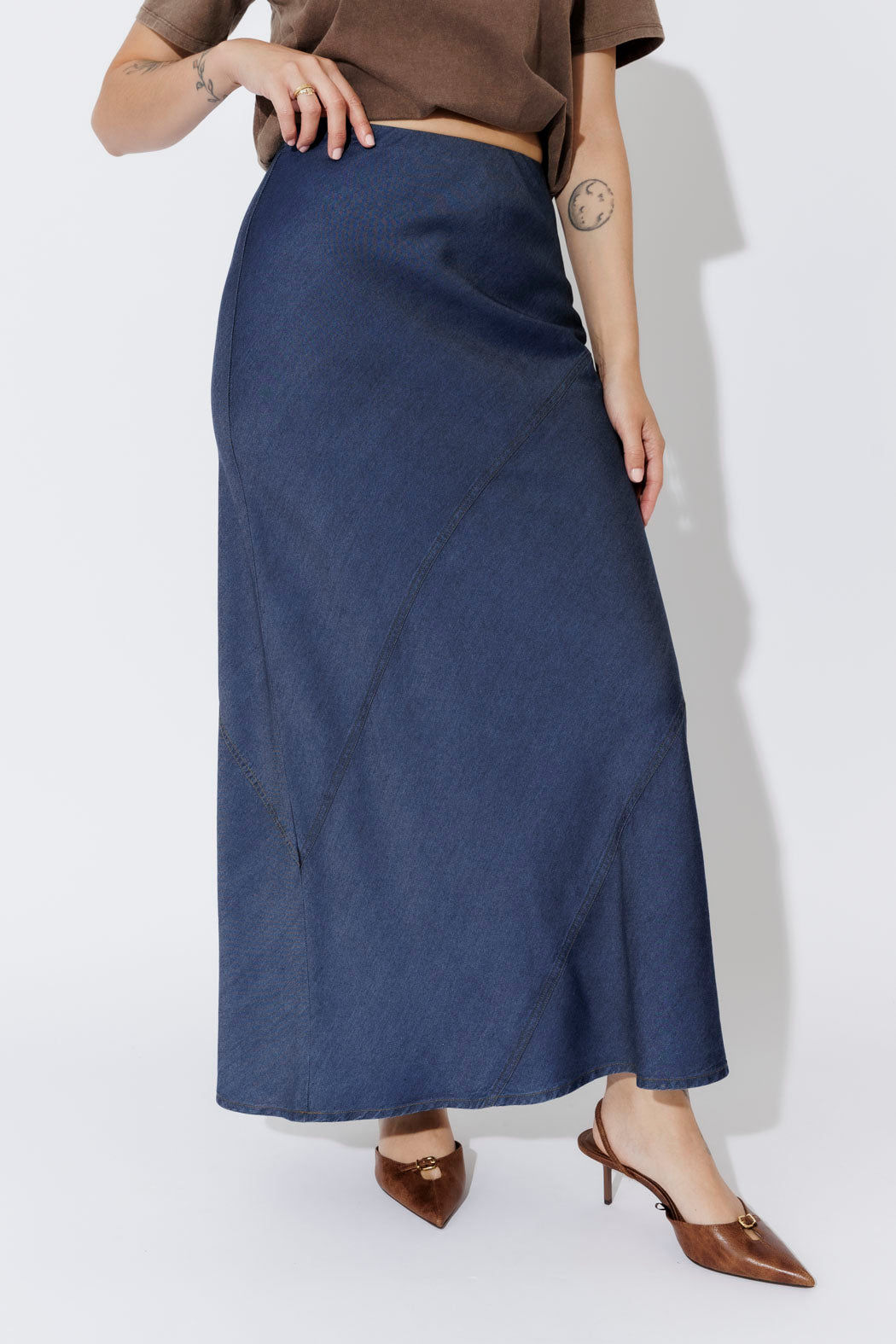 Dark Denim Tencel Bias Skirt