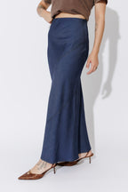 Dark Denim Tencel Bias Skirt