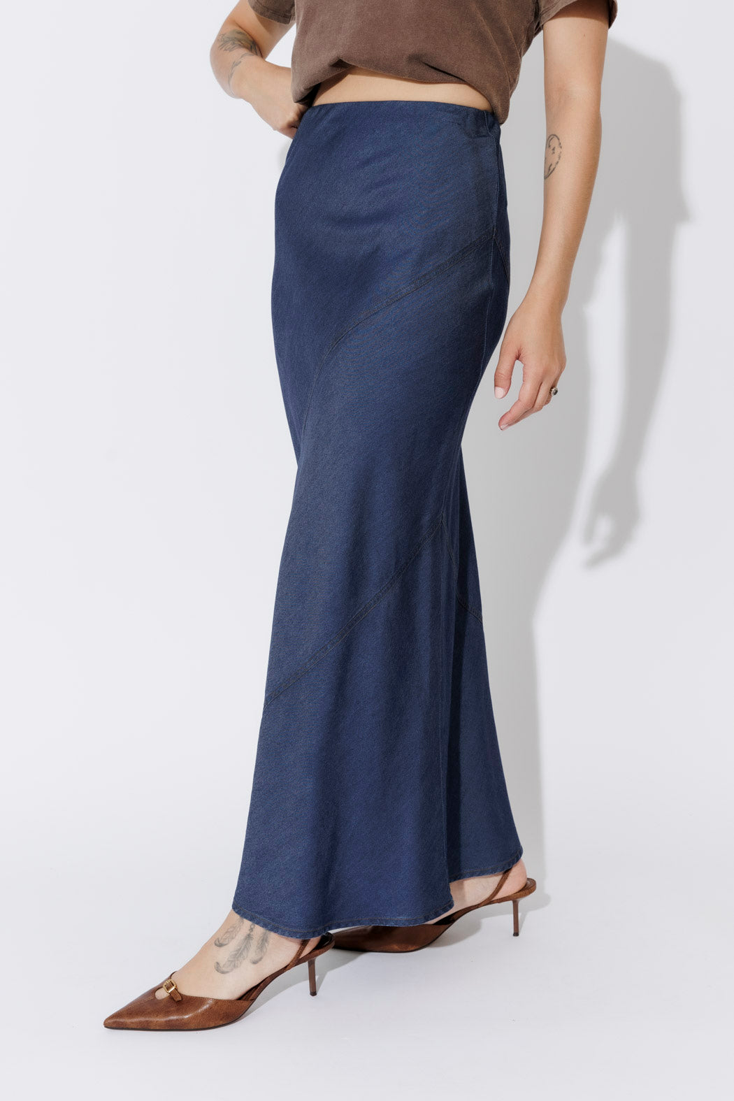 Dark Denim Tencel Bias Skirt