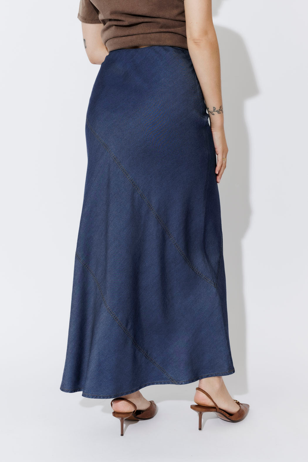 Dark Denim Tencel Bias Skirt