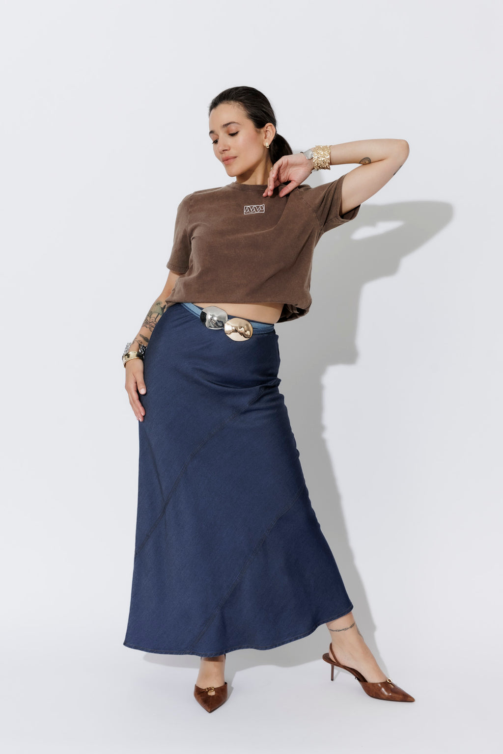 Dark Denim Tencel Bias Skirt