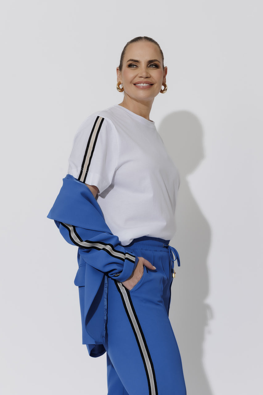 White Oversized Stripe Sleeve T-Shirt