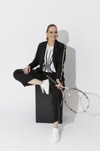 Black Euro Stripe Boyfriend Blazer