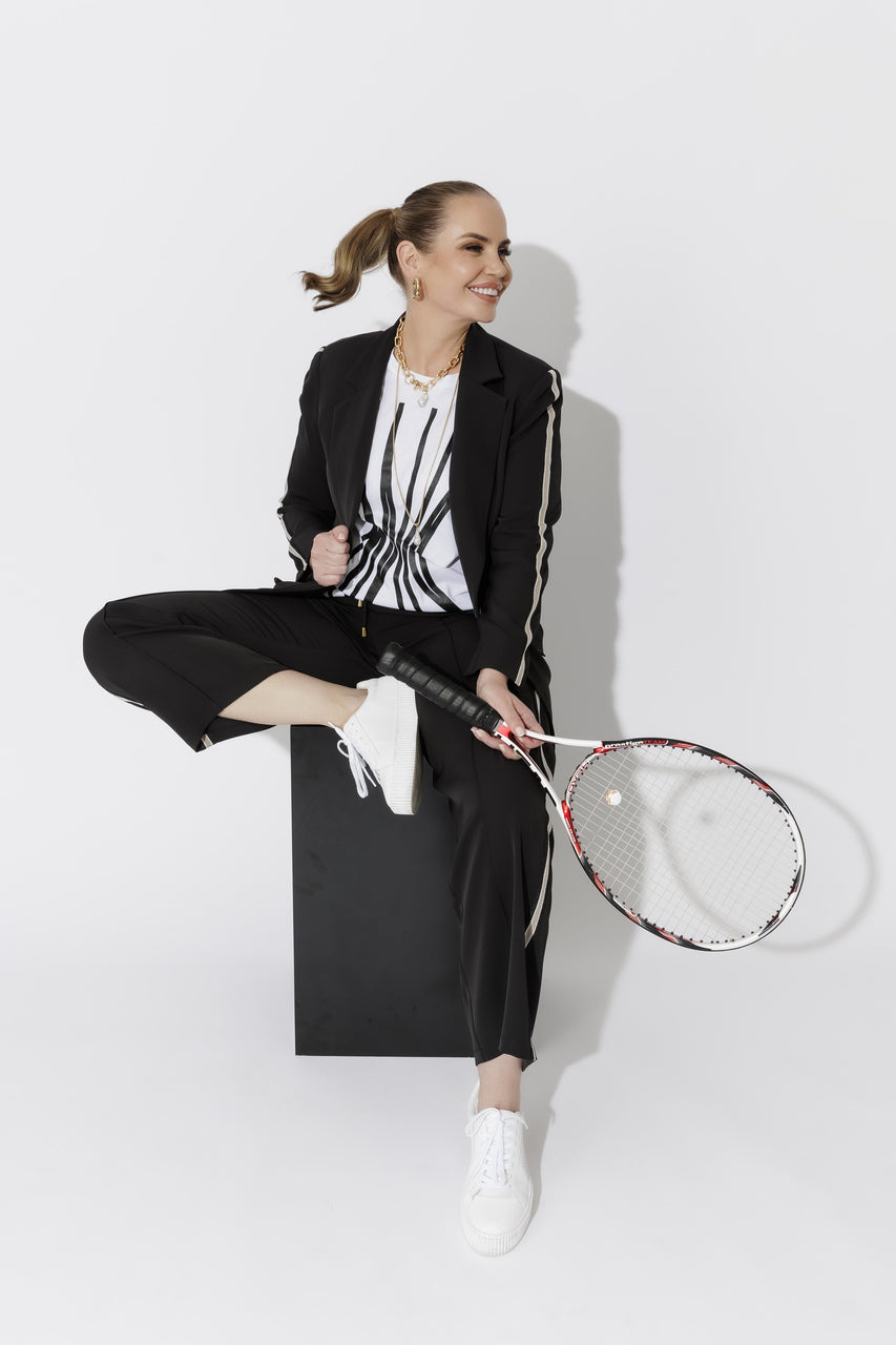 Black Euro Stripe Boyfriend Blazer