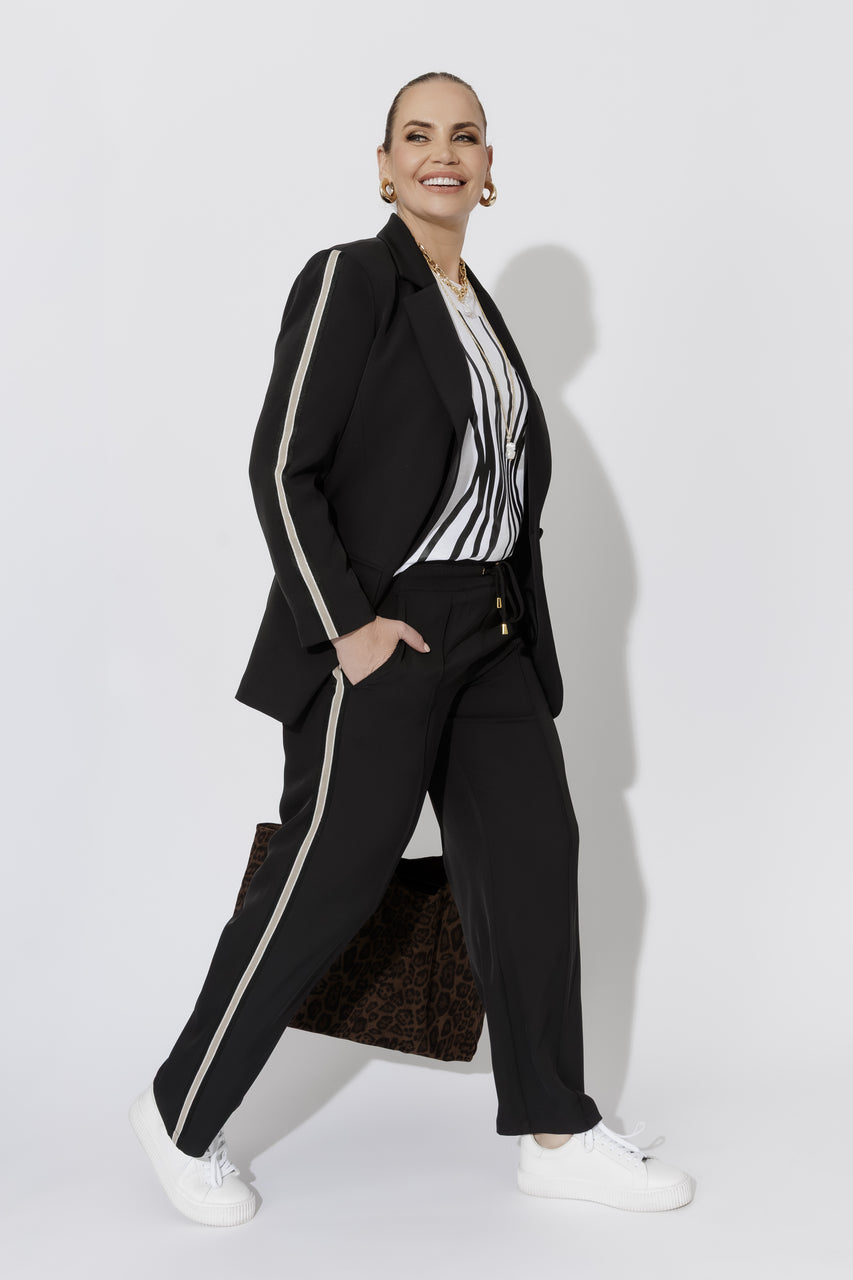 Black Euro Stripe Boyfriend Blazer