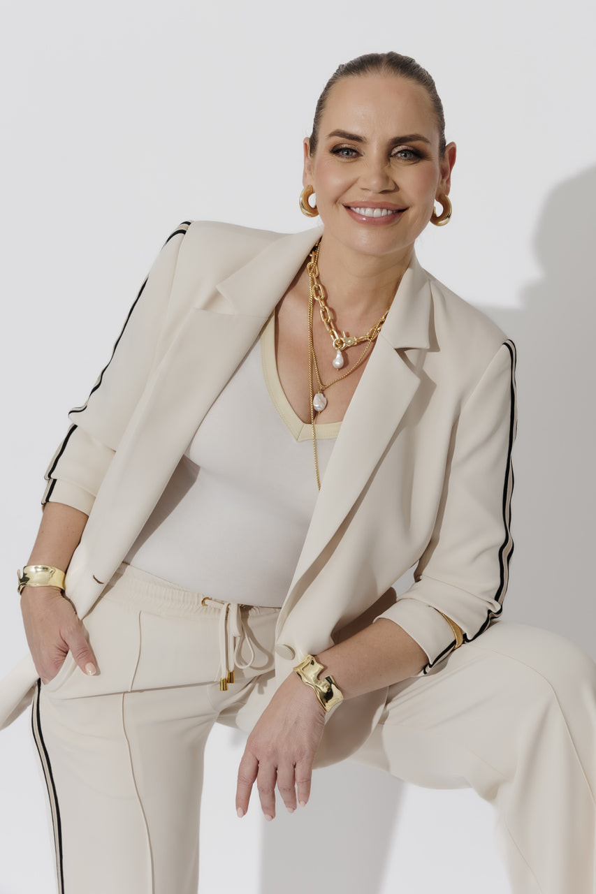 Ivory Euro Stripe Boyfriend Blazer