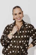 Chocolate Check Lyocell Bomber Jacket