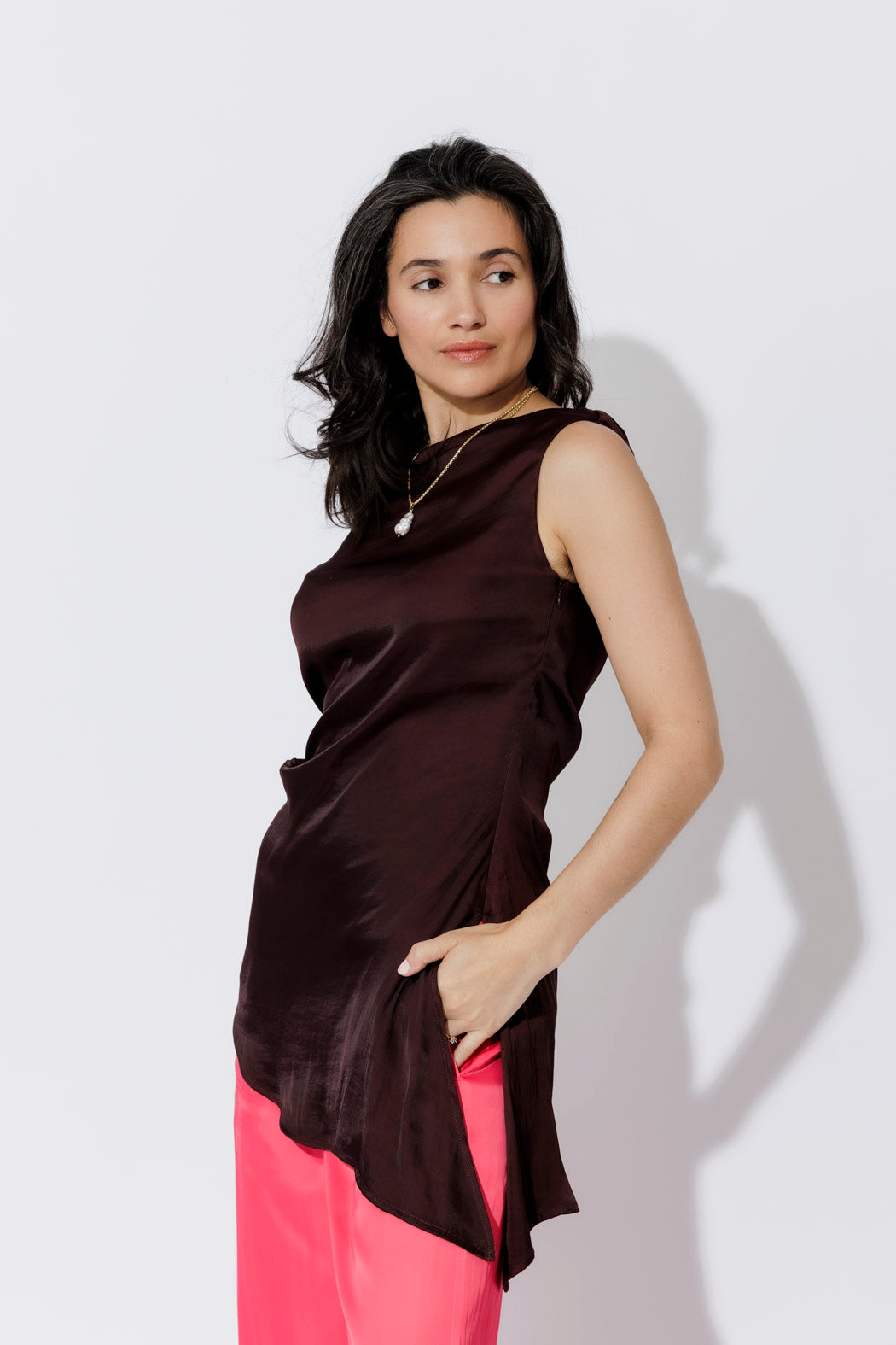 Chocolate Glow Silky Drape Top