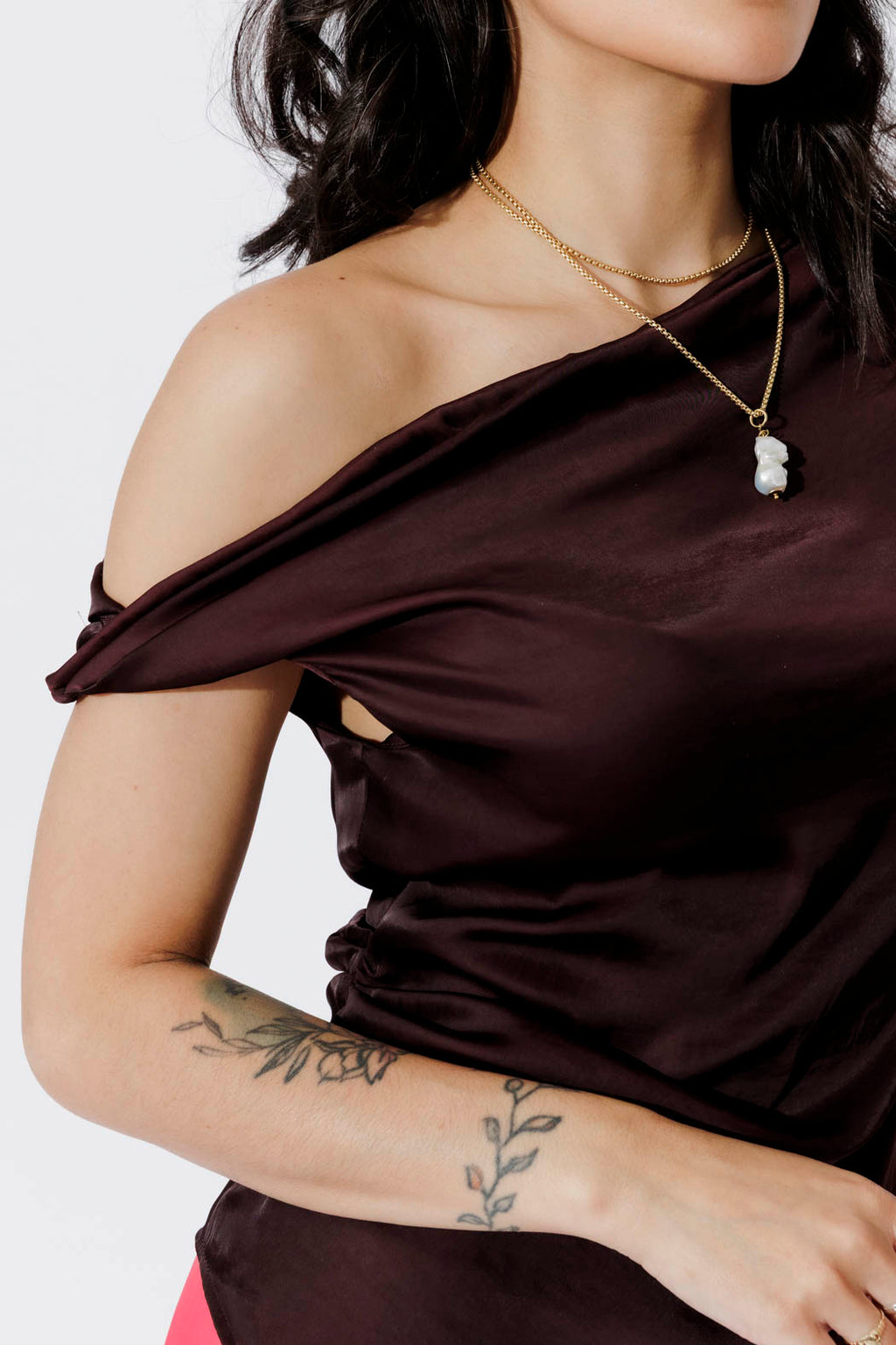 Chocolate Glow Silky Drape Top