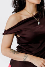 Chocolate Glow Silky Drape Top