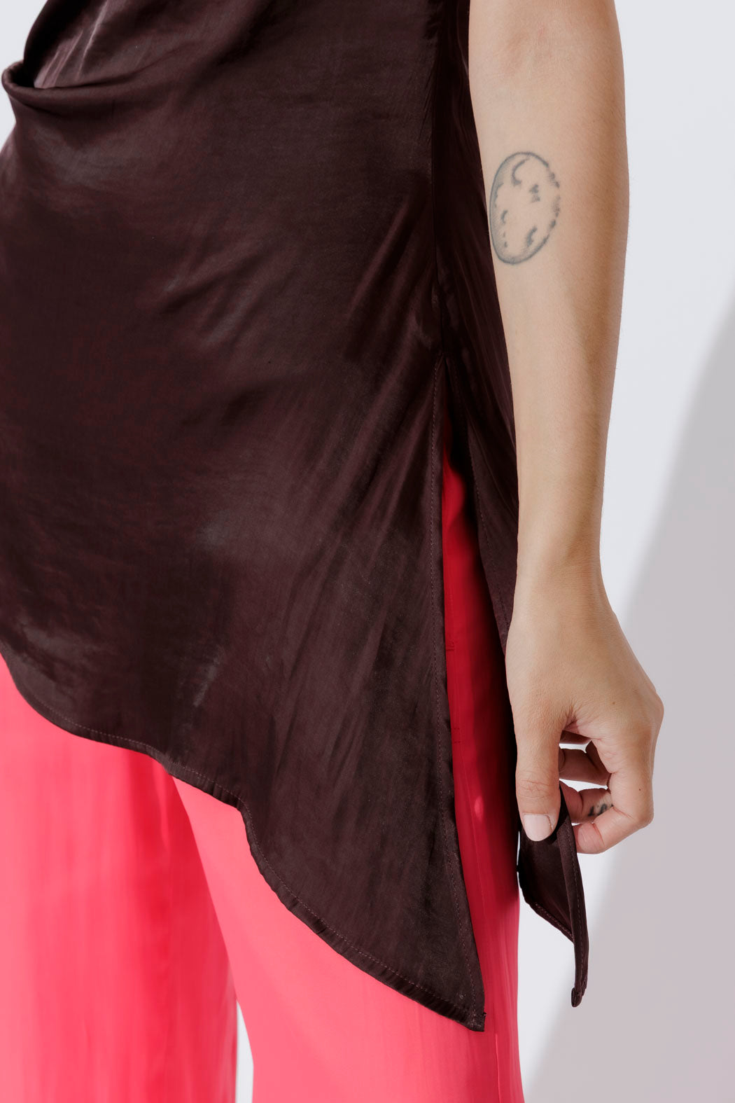 Chocolate Glow Silky Drape Top