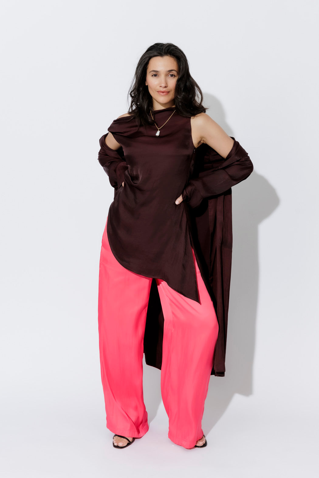 Chocolate Glow Silky Drape Top