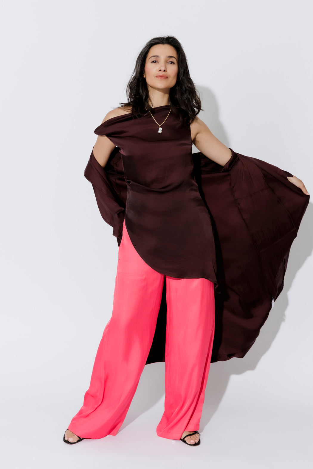 Chocolate Glow Silky Drape Top