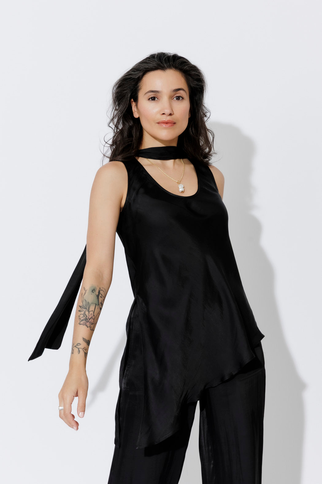 Black Scarf & Bias Cami Set