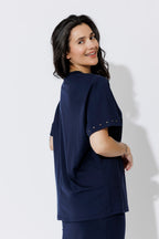 Navy Tencel Embellished T-Shirt
