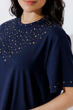 Navy Tencel Embellished T-Shirt