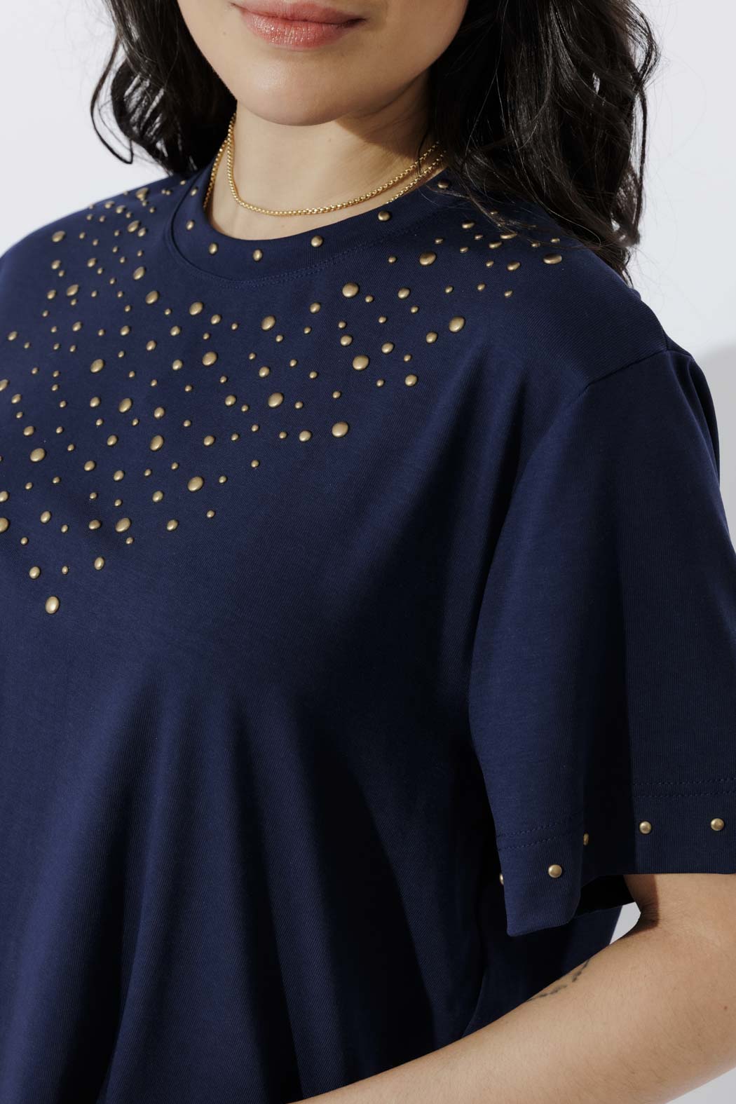 Navy Tencel Embellished T-Shirt