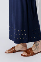 Navy Tencel Embellished Skirt