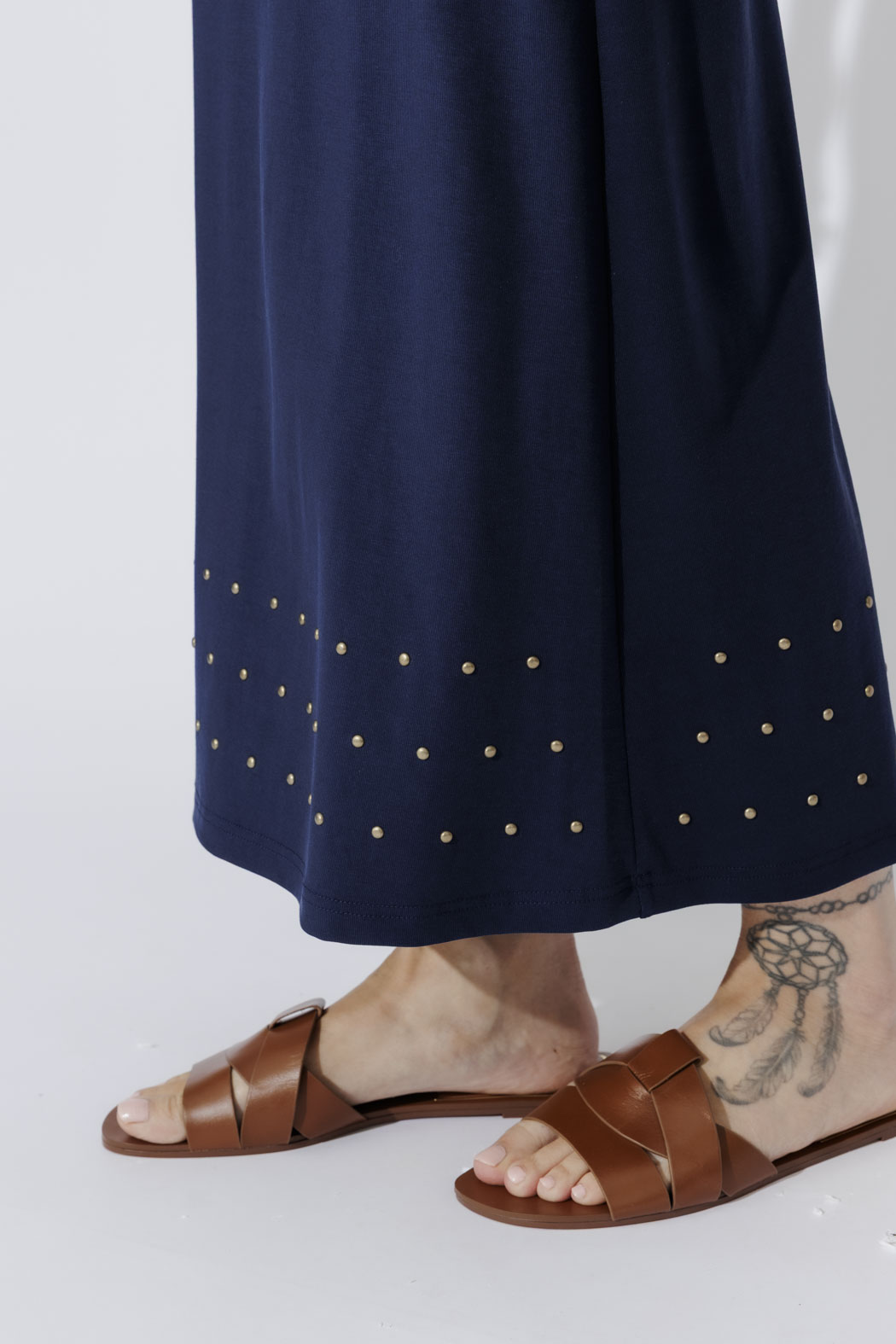 Navy Tencel Embellished Skirt