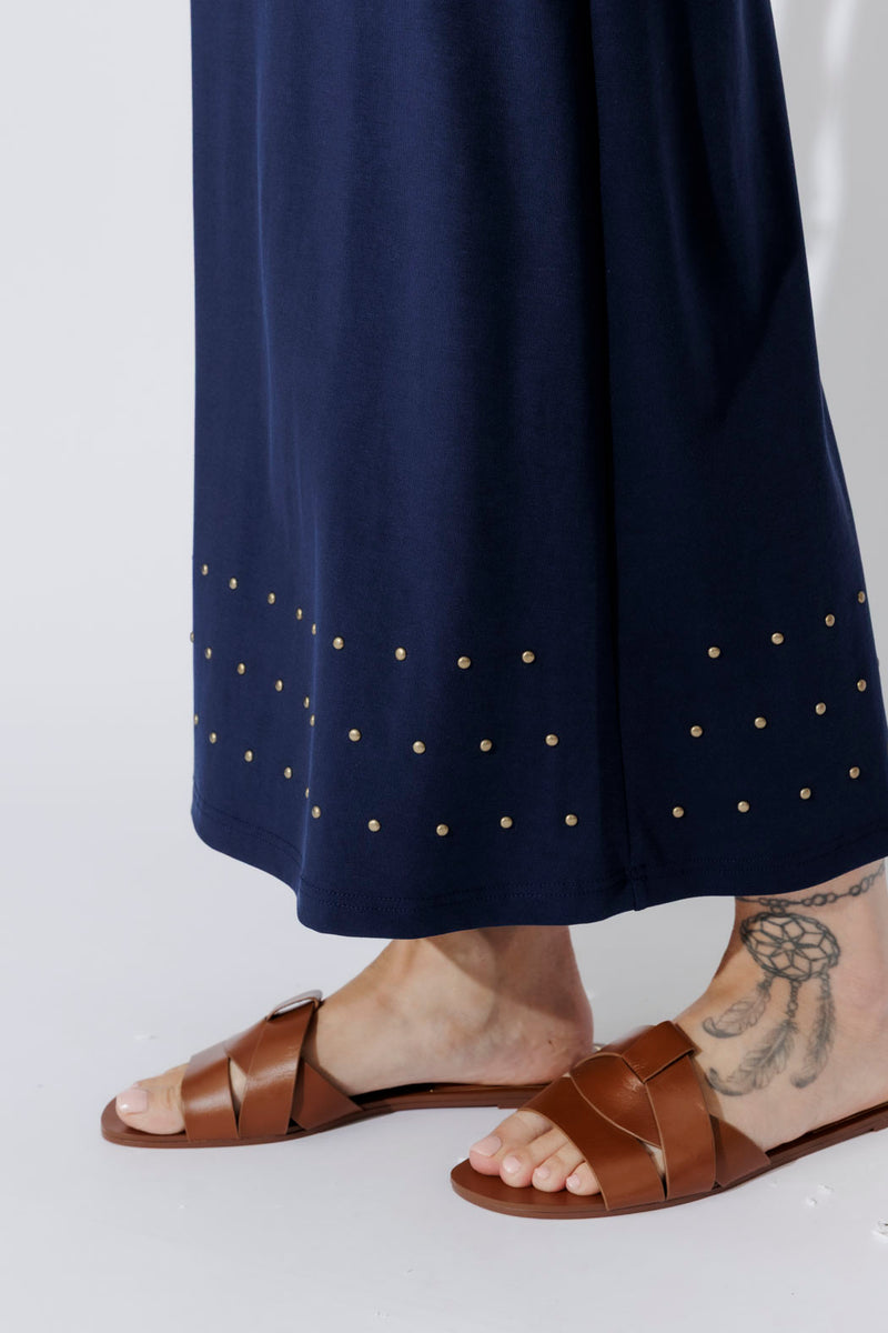 Navy Tencel Embellished Skirt