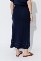Navy Tencel Embellished Skirt