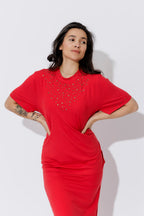 Red Tencel Embellished T-Shirt