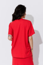 Red Tencel Embellished T-Shirt