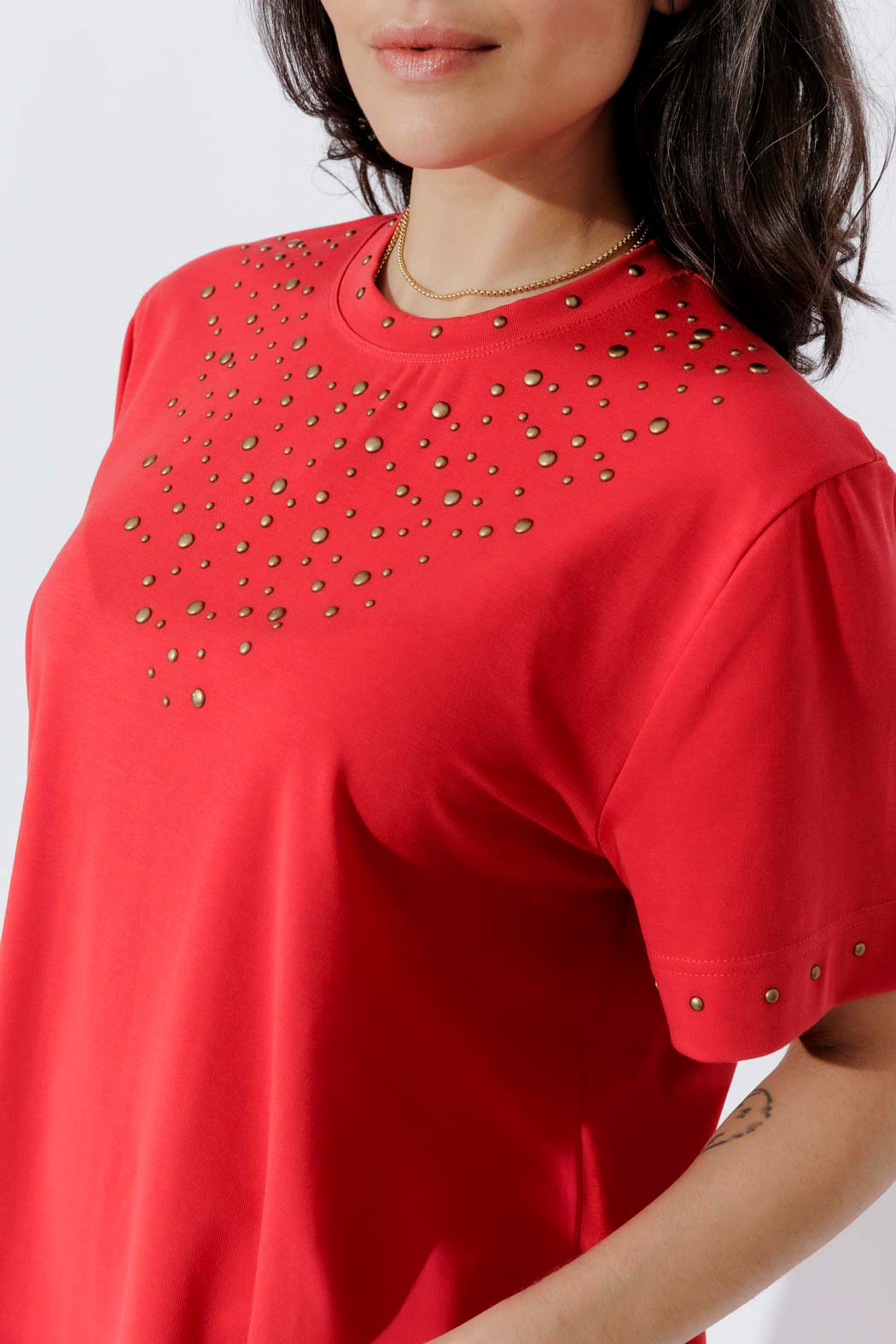 Red Tencel Embellished T-Shirt