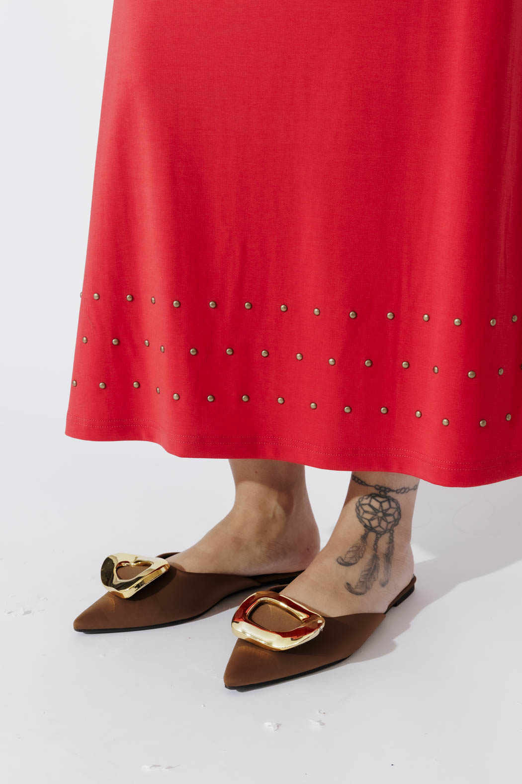 Red Tencel Embellished Skirt