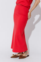 Red Tencel Embellished Skirt
