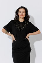 Black Tencel Embellished T-Shirt