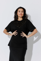 Black Tencel Embellished T-Shirt