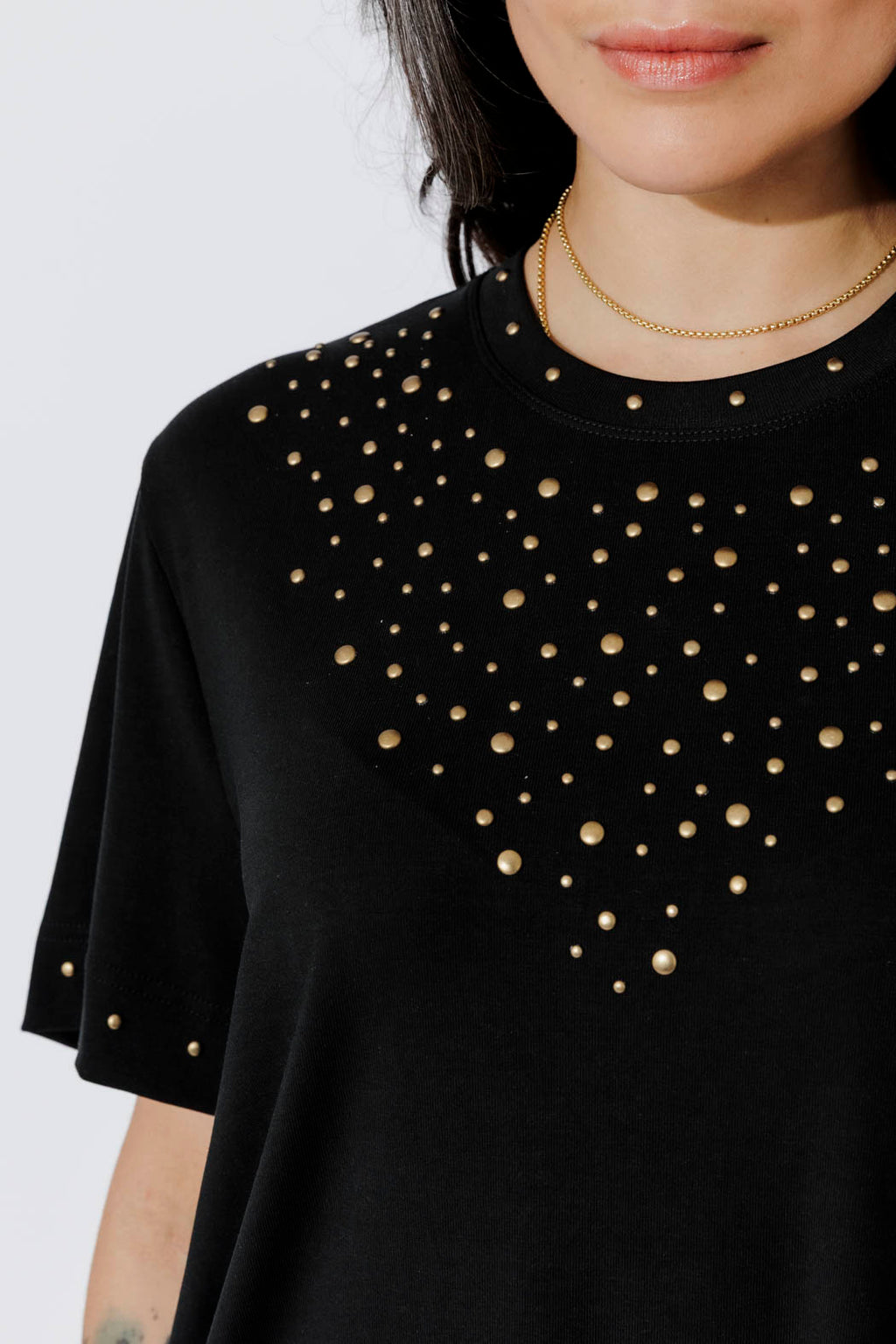 Black Tencel Embellished T-Shirt