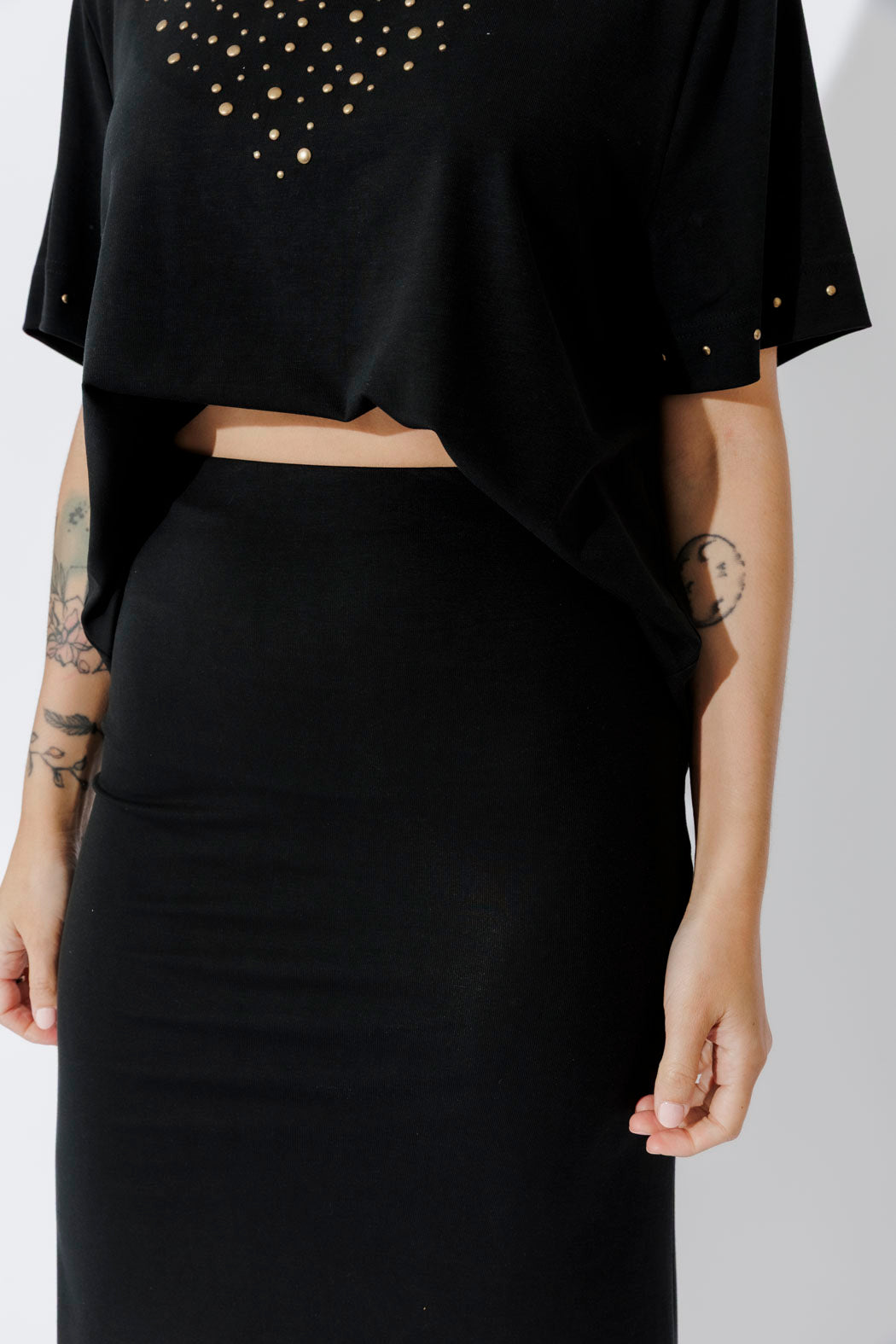 Black Tencel Embellished Skirt