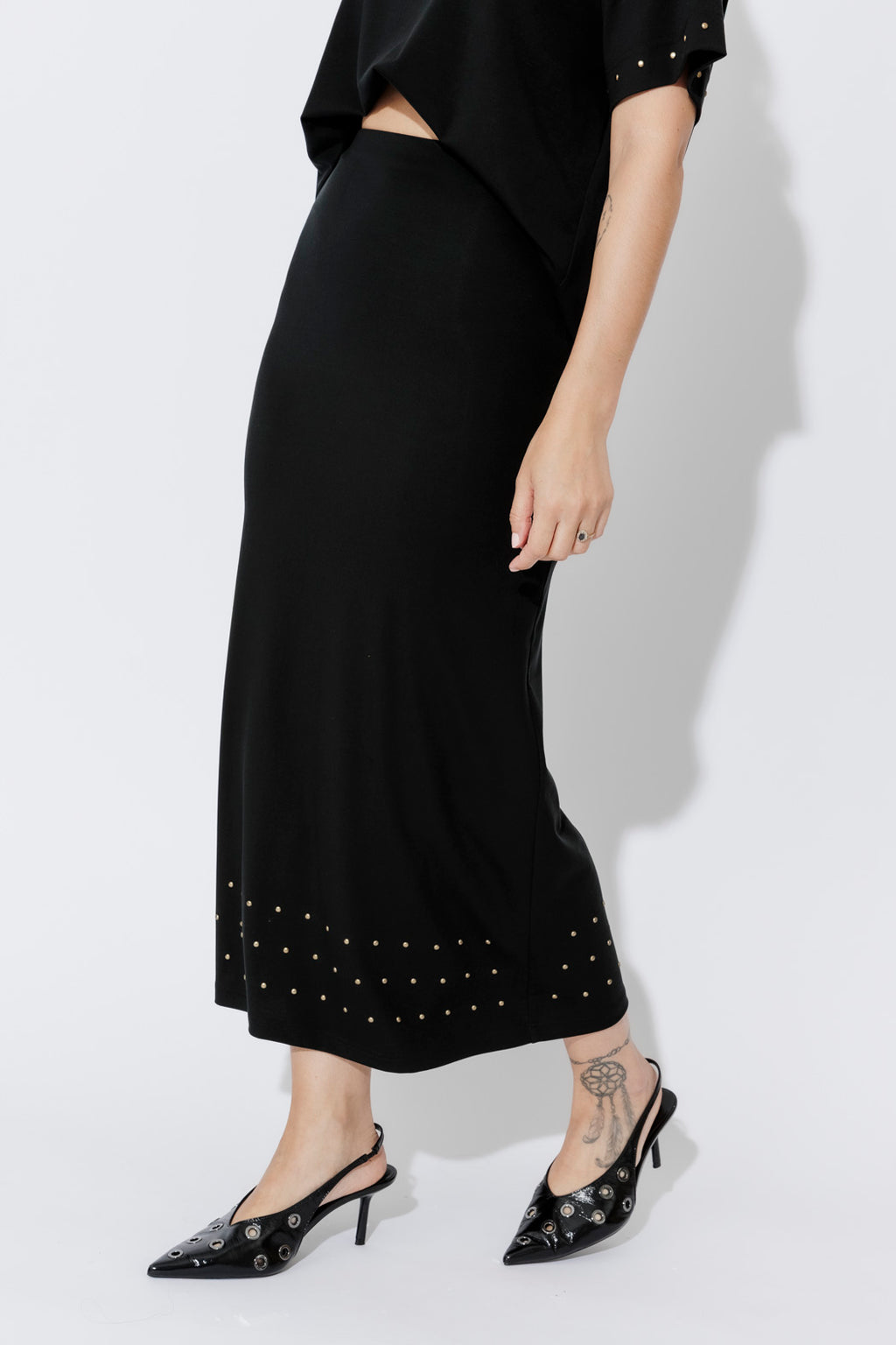 Black Tencel Embellished Skirt