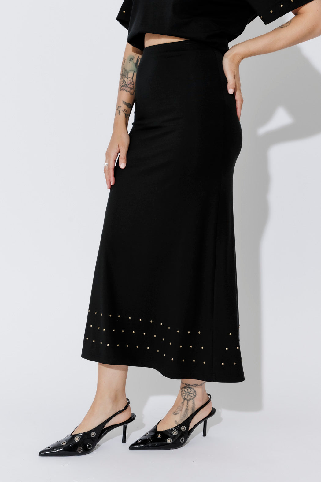 Black Tencel Embellished Skirt