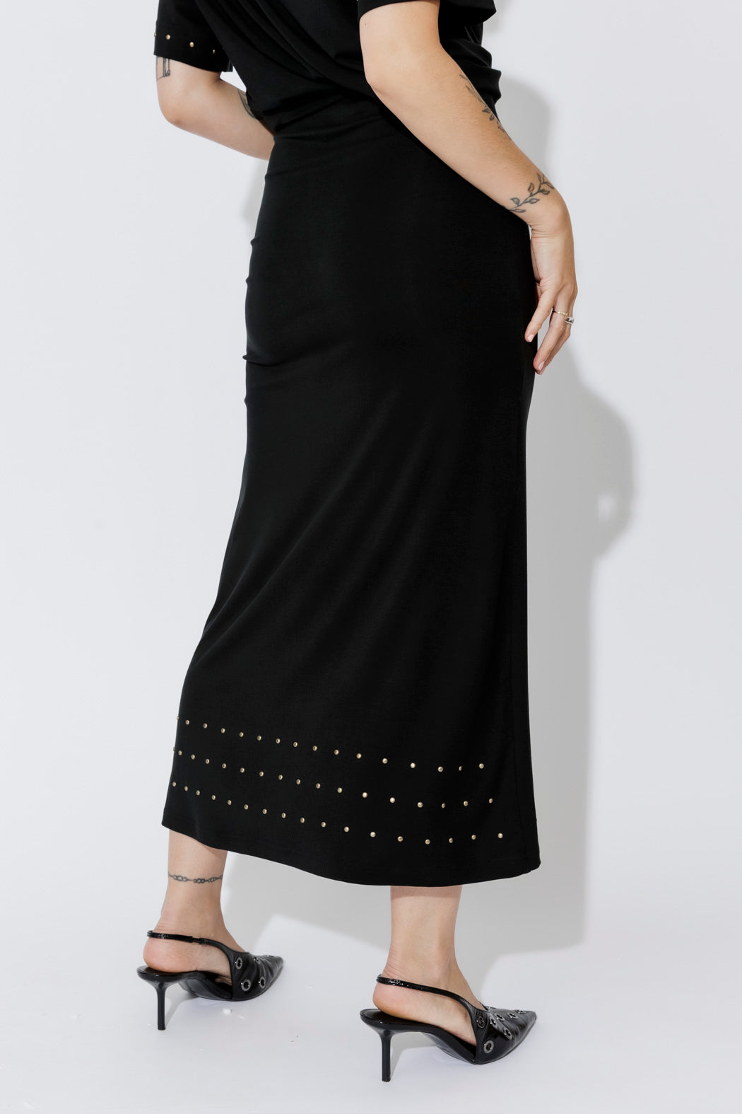 Black Tencel Embellished Skirt