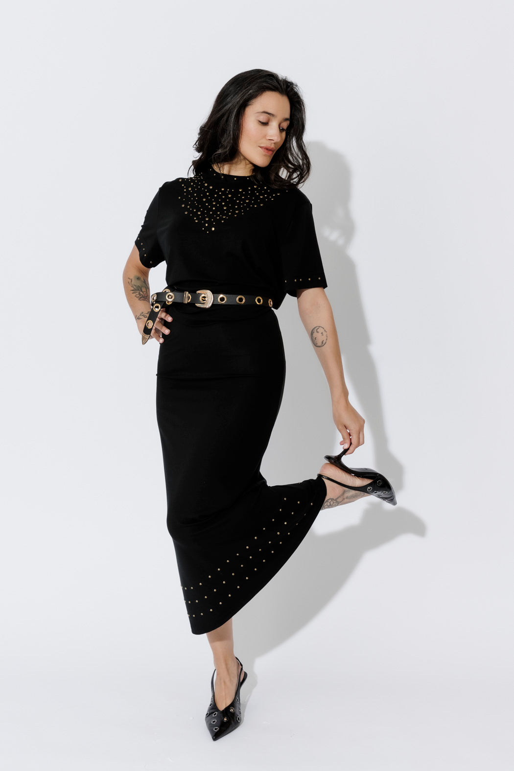 Black Tencel Embellished Skirt