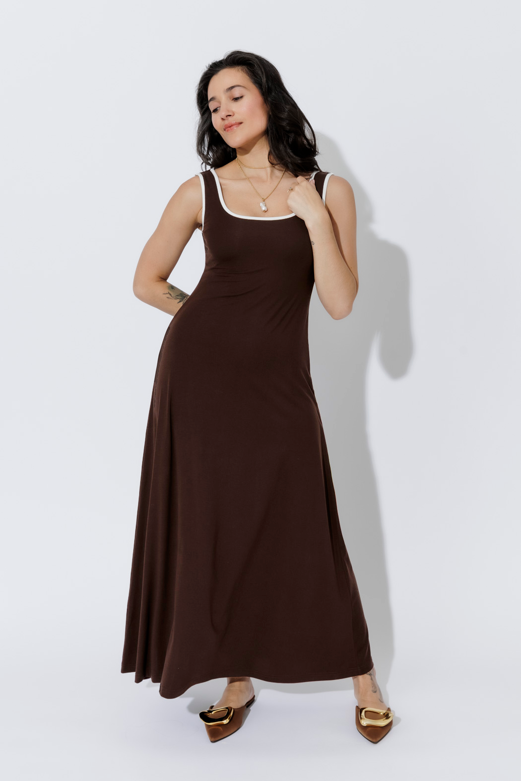 Chocolate Tencel A-Line Dress