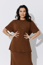 Chestnut Tencel Embellished T-Shirt