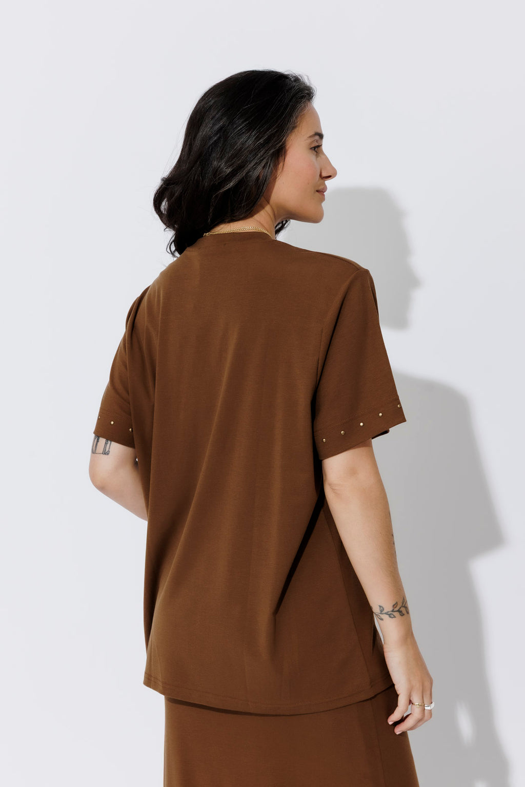 Chestnut Tencel Embellished T-Shirt