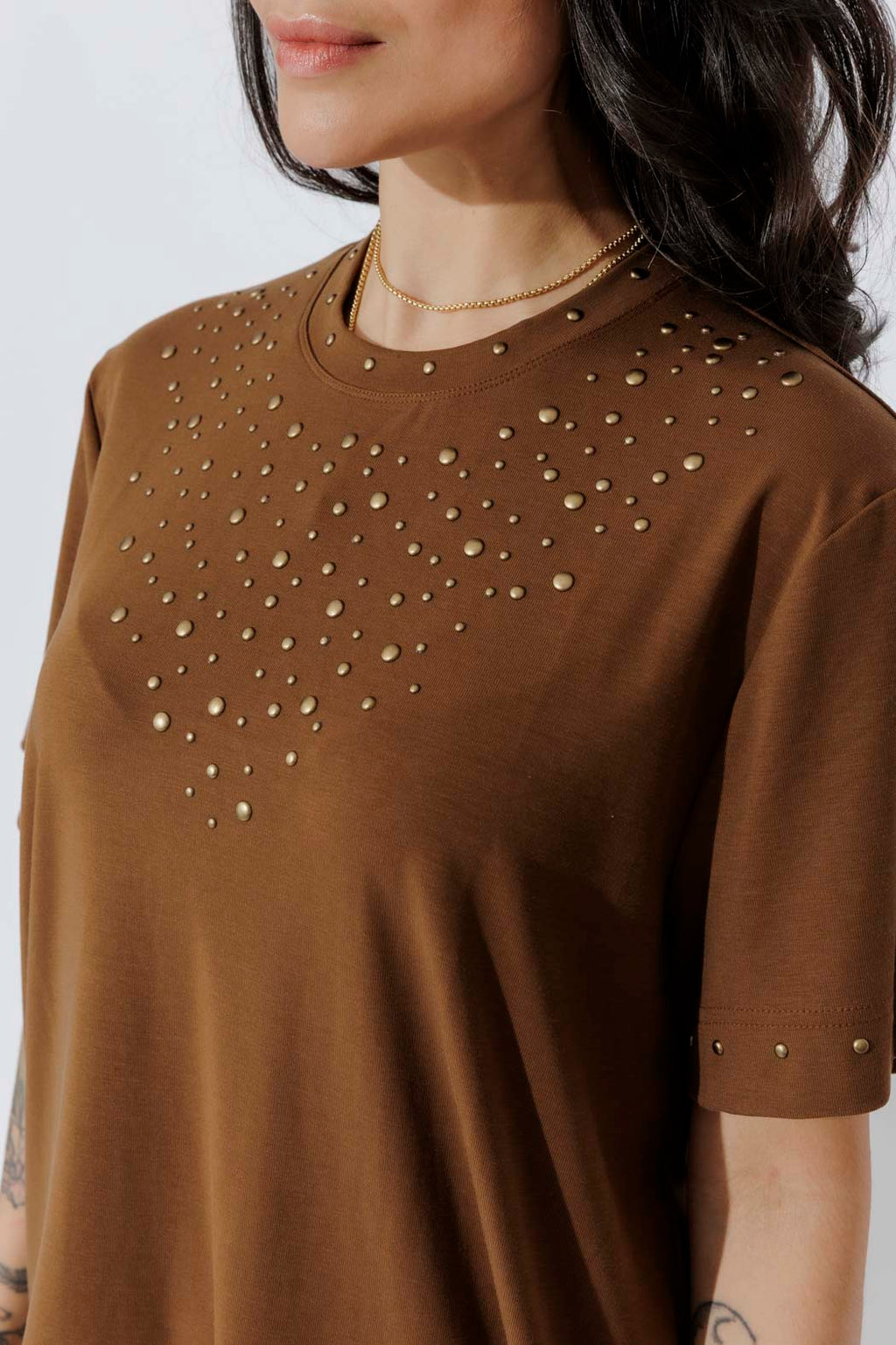Chestnut Tencel Embellished T-Shirt