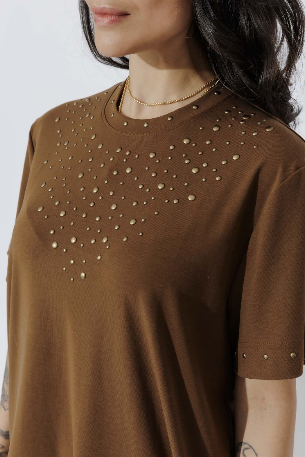 Chestnut Tencel Embellished T-Shirt