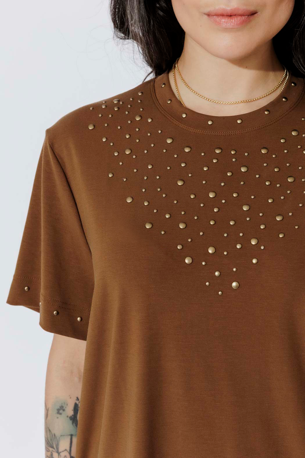Chestnut Tencel Embellished T-Shirt