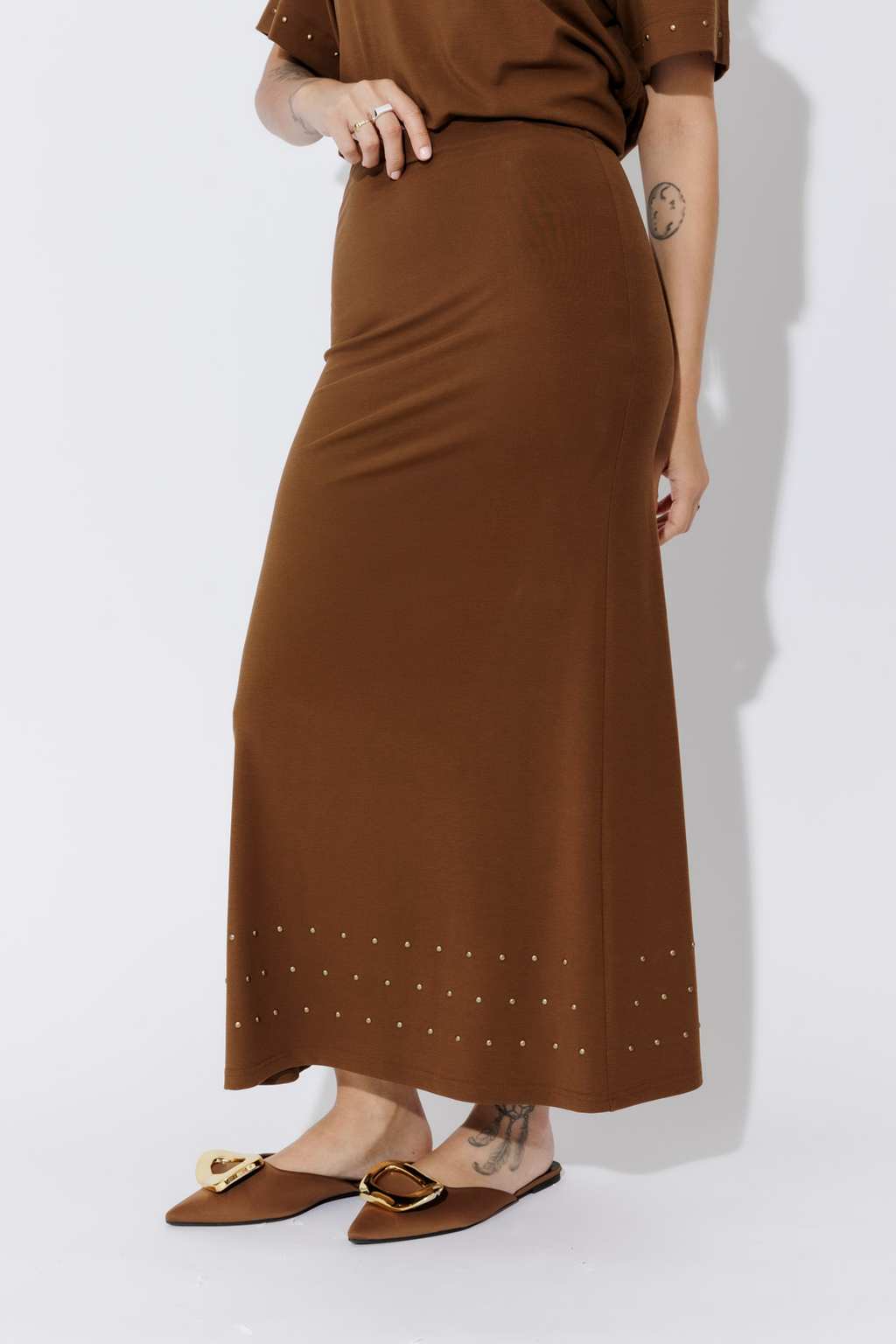 Chestnut Tencel Embellished T-Shirt