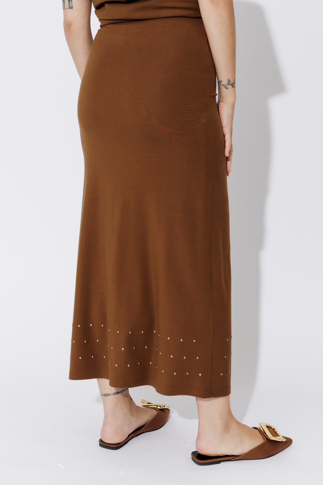 Chestnut Tencel Embellished Skirt