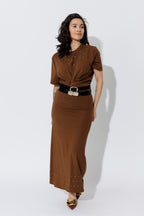 Chestnut Tencel Embellished Skirt
