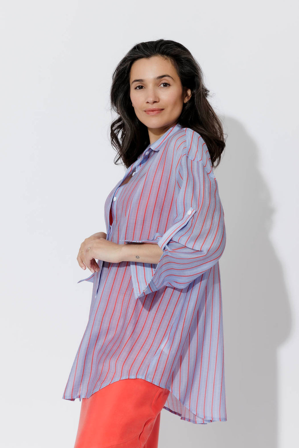 Red/Blue Lyocell Oversized Shirt