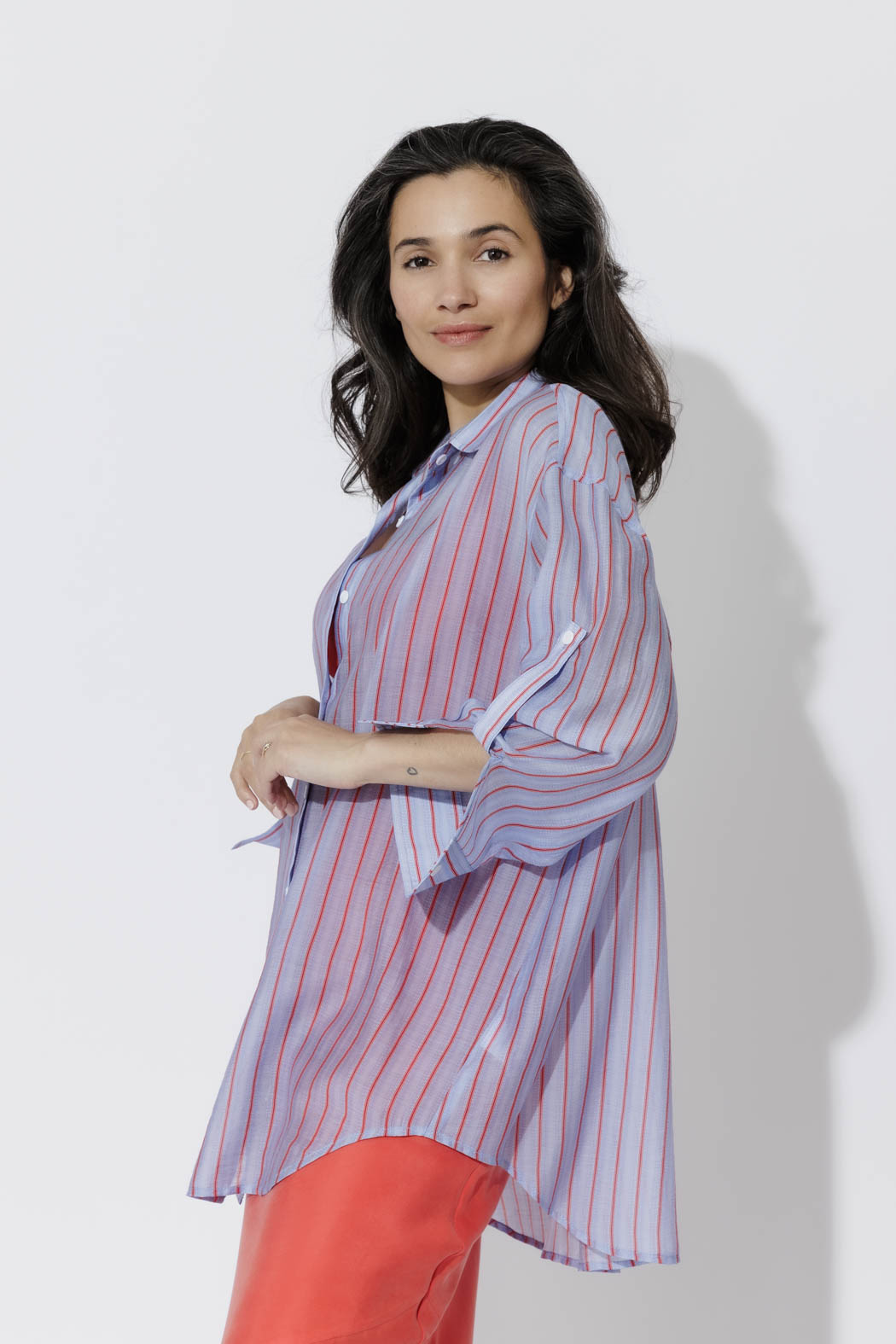 Red/Blue Lyocell Oversized Shirt