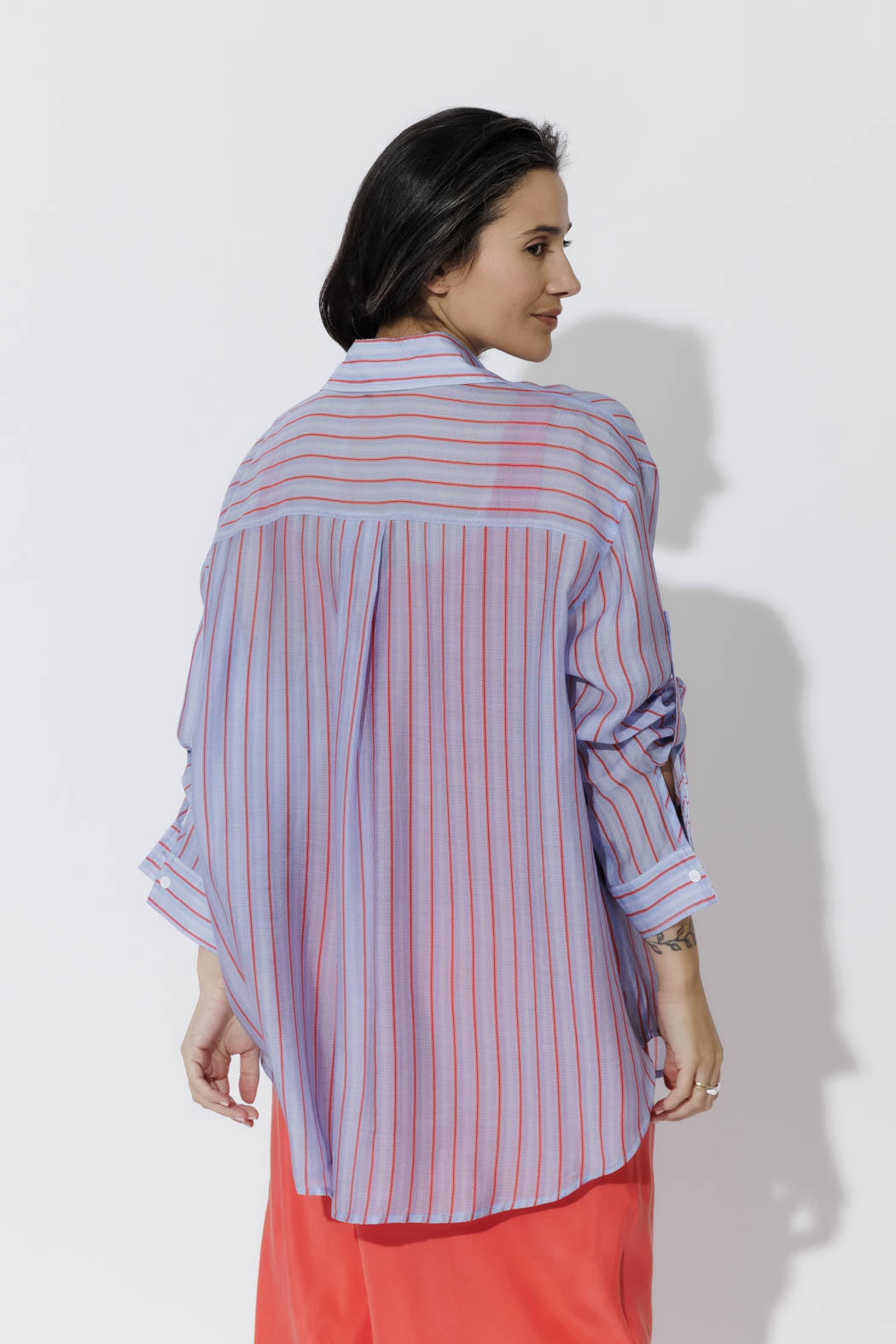 Red/Blue Lyocell Oversized Shirt